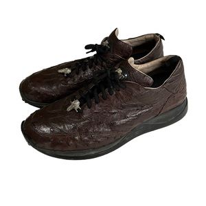 RARE Mauri Full Quill Ostrich 44/11 Burgundy Red Exotic Sneaker Trainer Casual